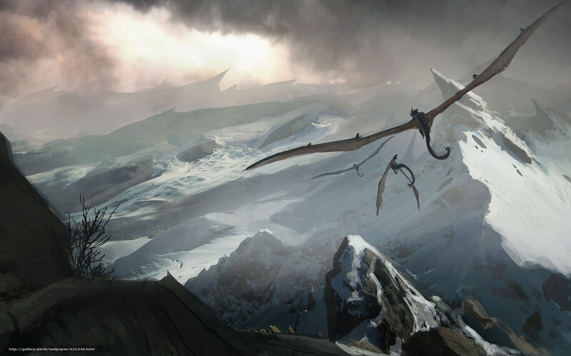 Dragons over snowy mountains