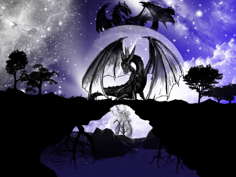 Dragons under a starry sky