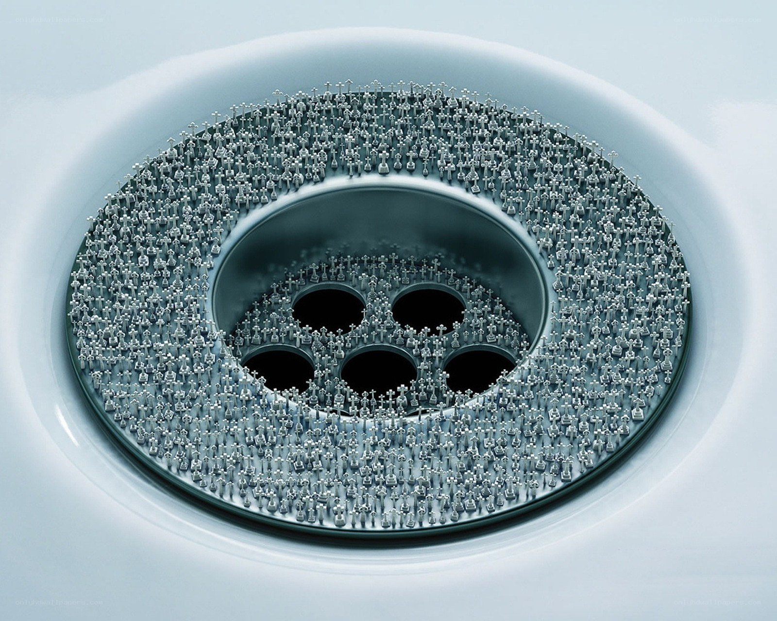 Drain with miniature crosses