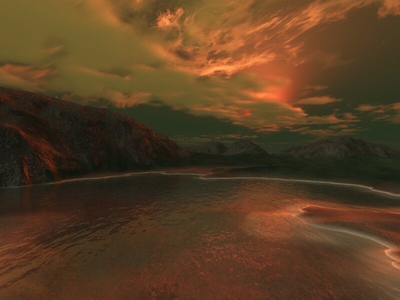dramatic alien landscape at sunset