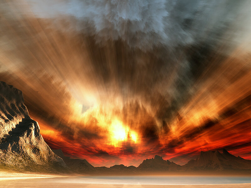 Dramatic alien sunset
