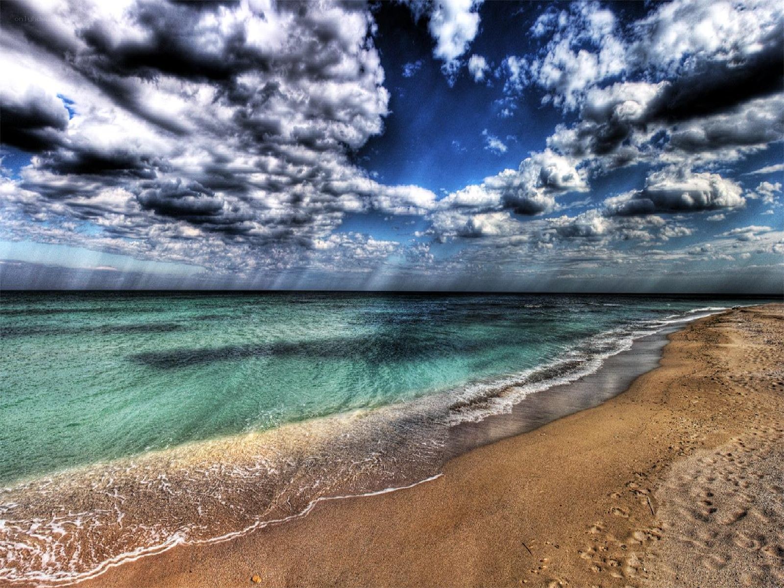 dramatic beach with stormy sky