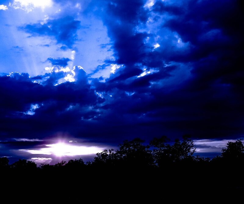 dramatic blue sky at sunset