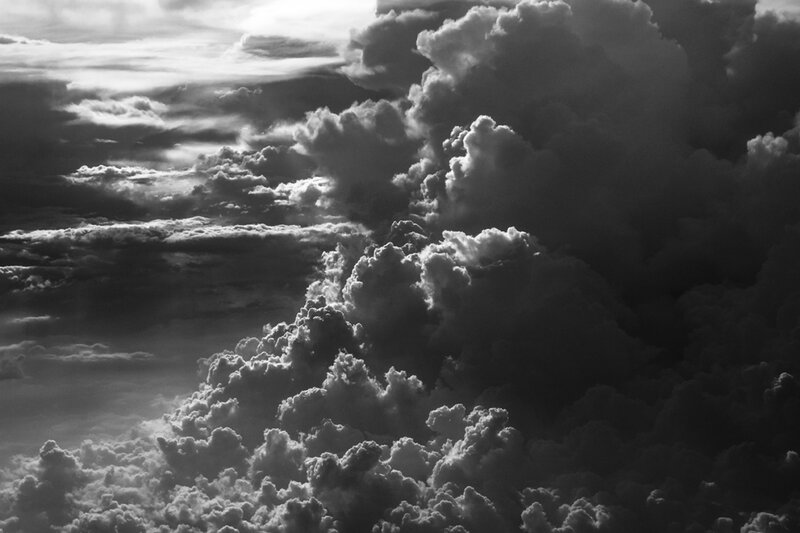 dramatic cloud formations in black and white