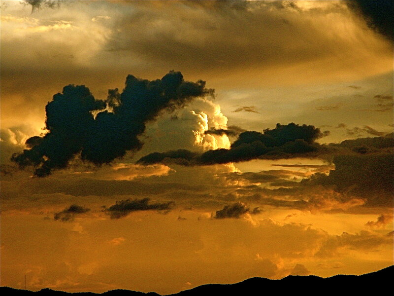 Dramatic Clouds at Sunset — Orange, Photograph, Mountains