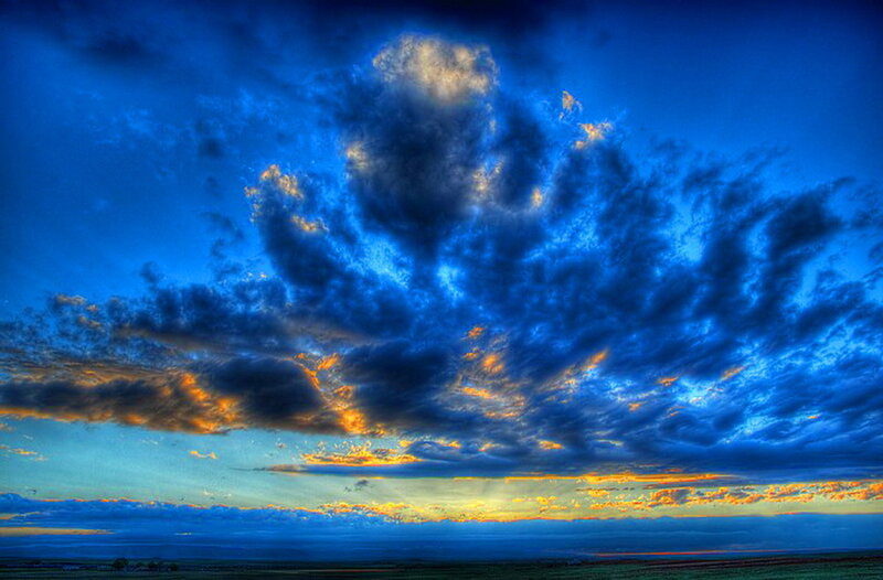 Dramatic Clouds over Field — Blue