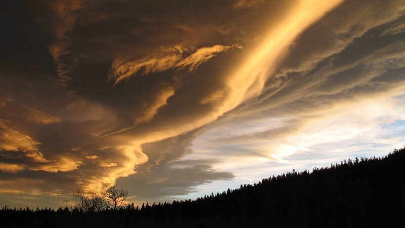 Dramatic Clouds over Forest — Orange, Sunset