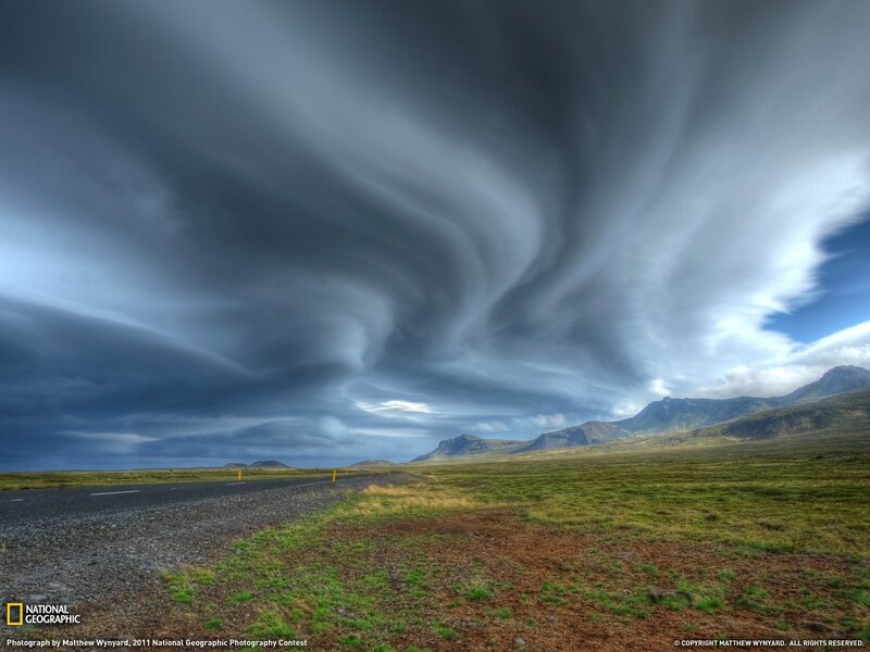 Dramatic clouds over Icelandic landscape