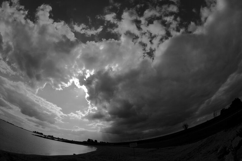 dramatic cloudy sky over lake