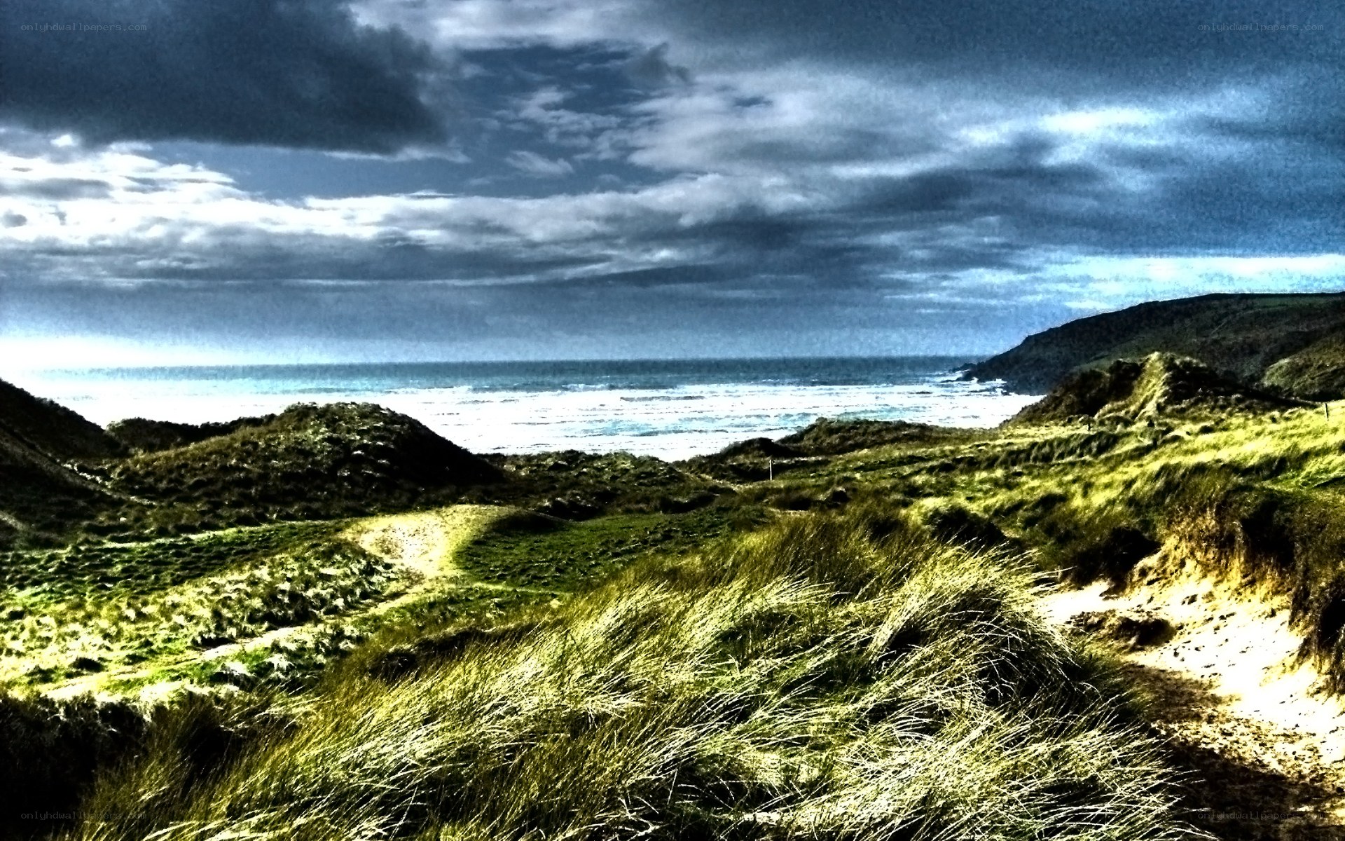 Dramatic coastal dunes view