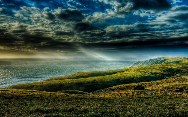 Dramatic coastal landscape at sunset