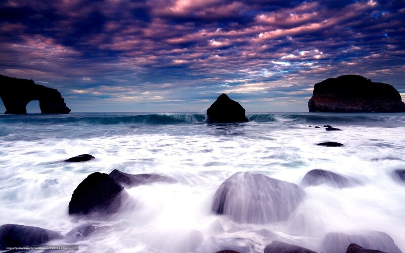 Dramatic coastal rocks at sunset