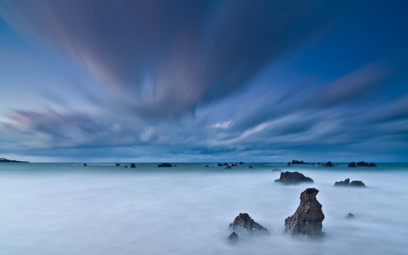 Dramatic coastal sky at dusk