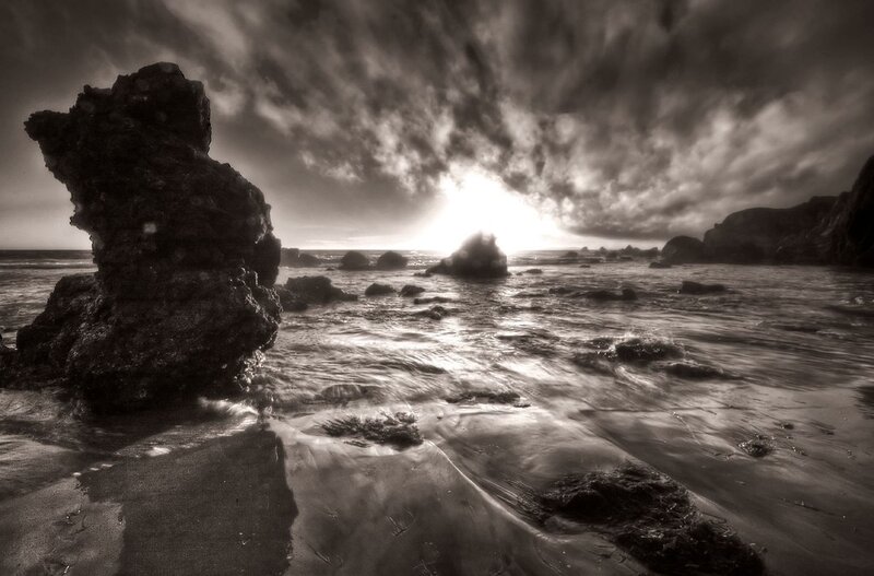 Dramatic coastal sunset