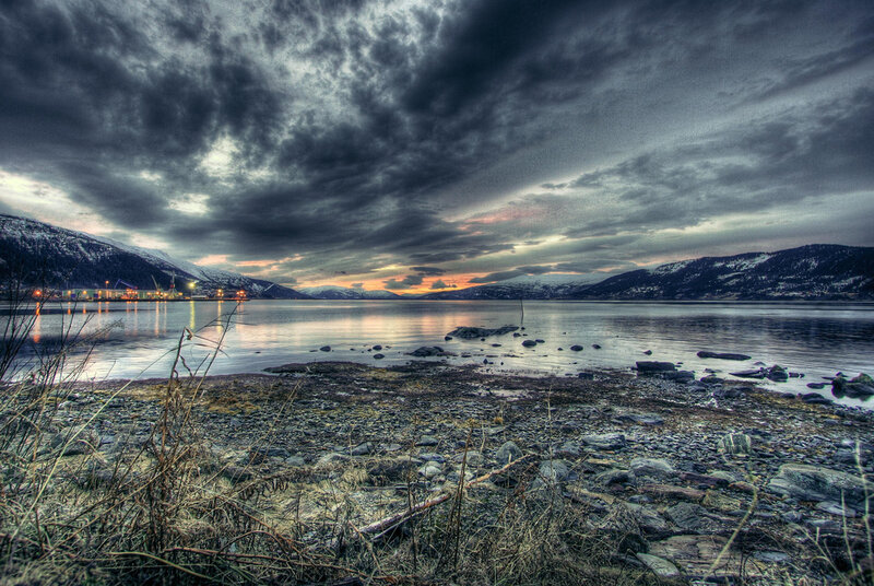 dramatic fjord sunset
