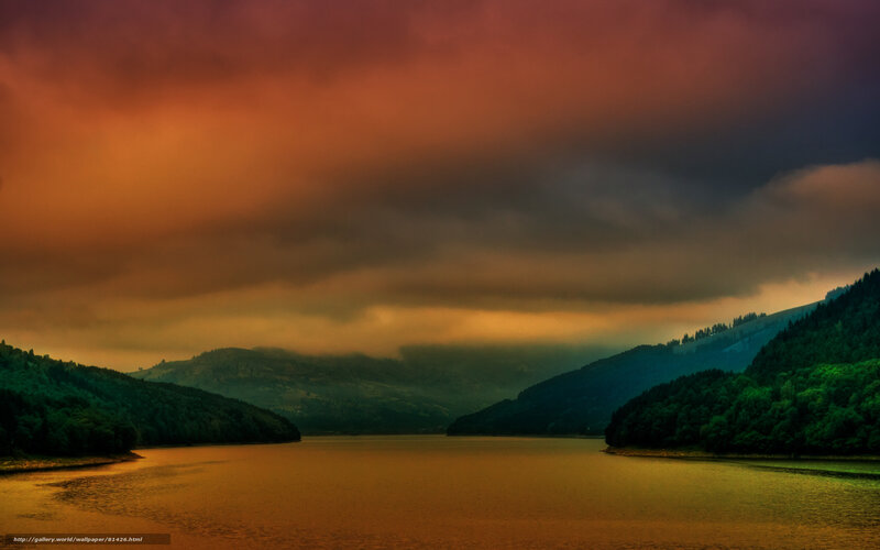 dramatic lake at sunset