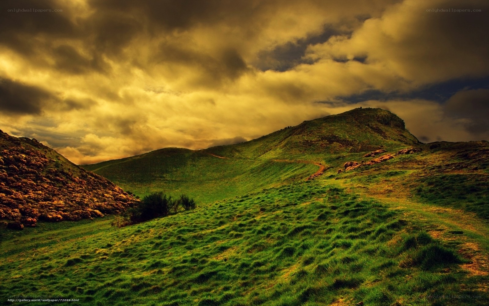 Dramatic landscape under stormy sky