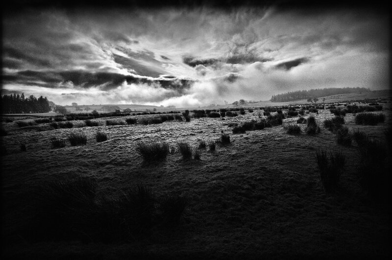 Dramatic moorland under stormy sky