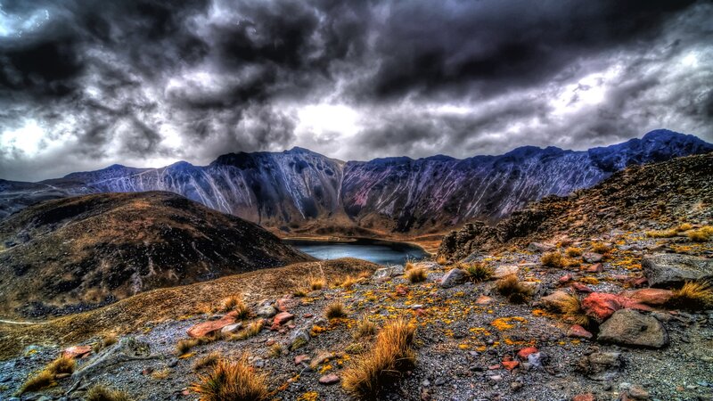 dramatic mountain lake landscape
