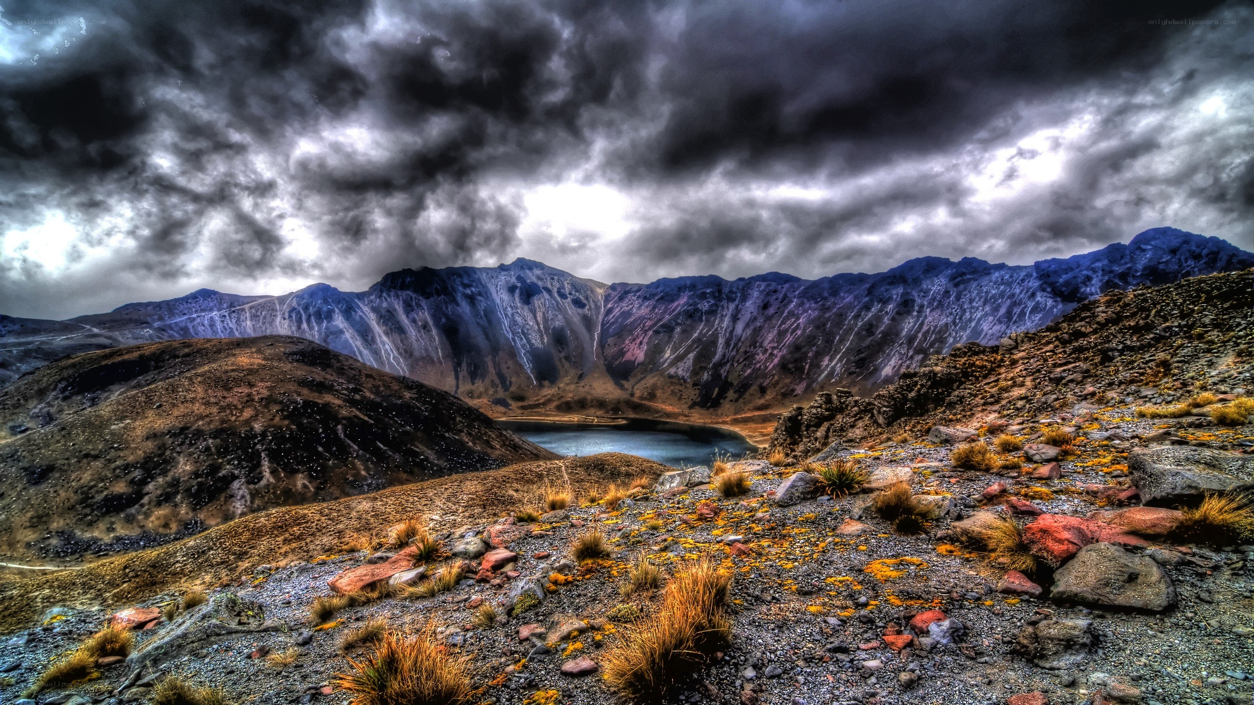 dramatic mountain lake landscape