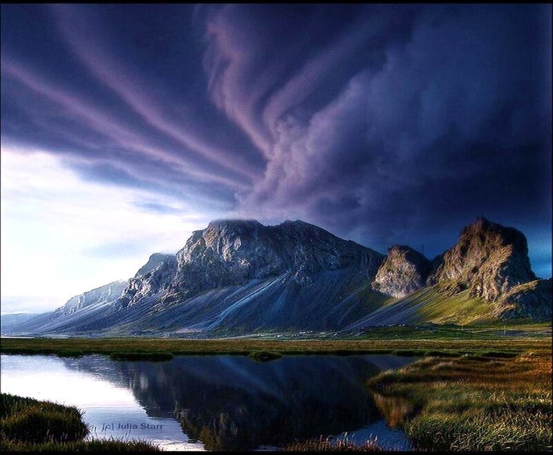 Dramatic mountain landscape at dusk