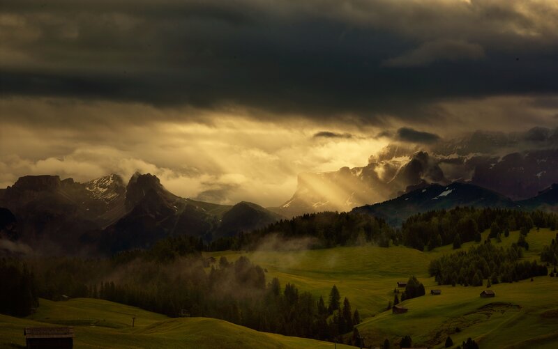 Dramatic mountain landscape at dusk