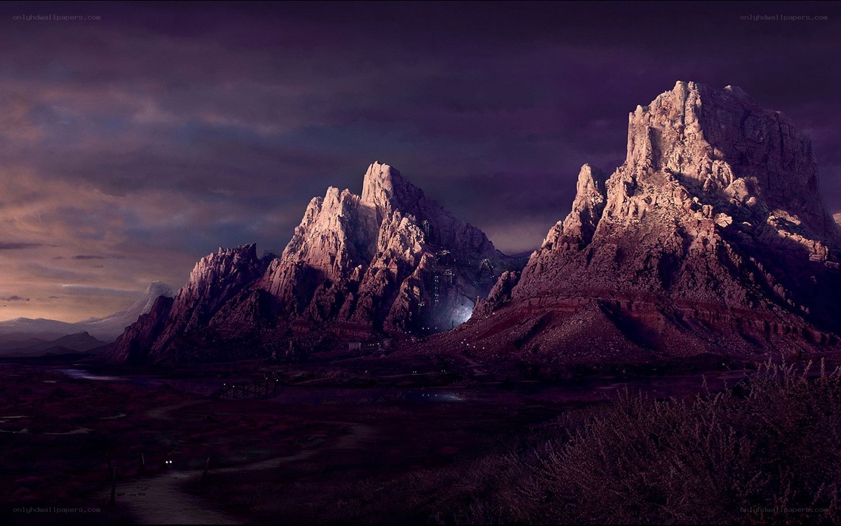 dramatic mountain landscape at dusk