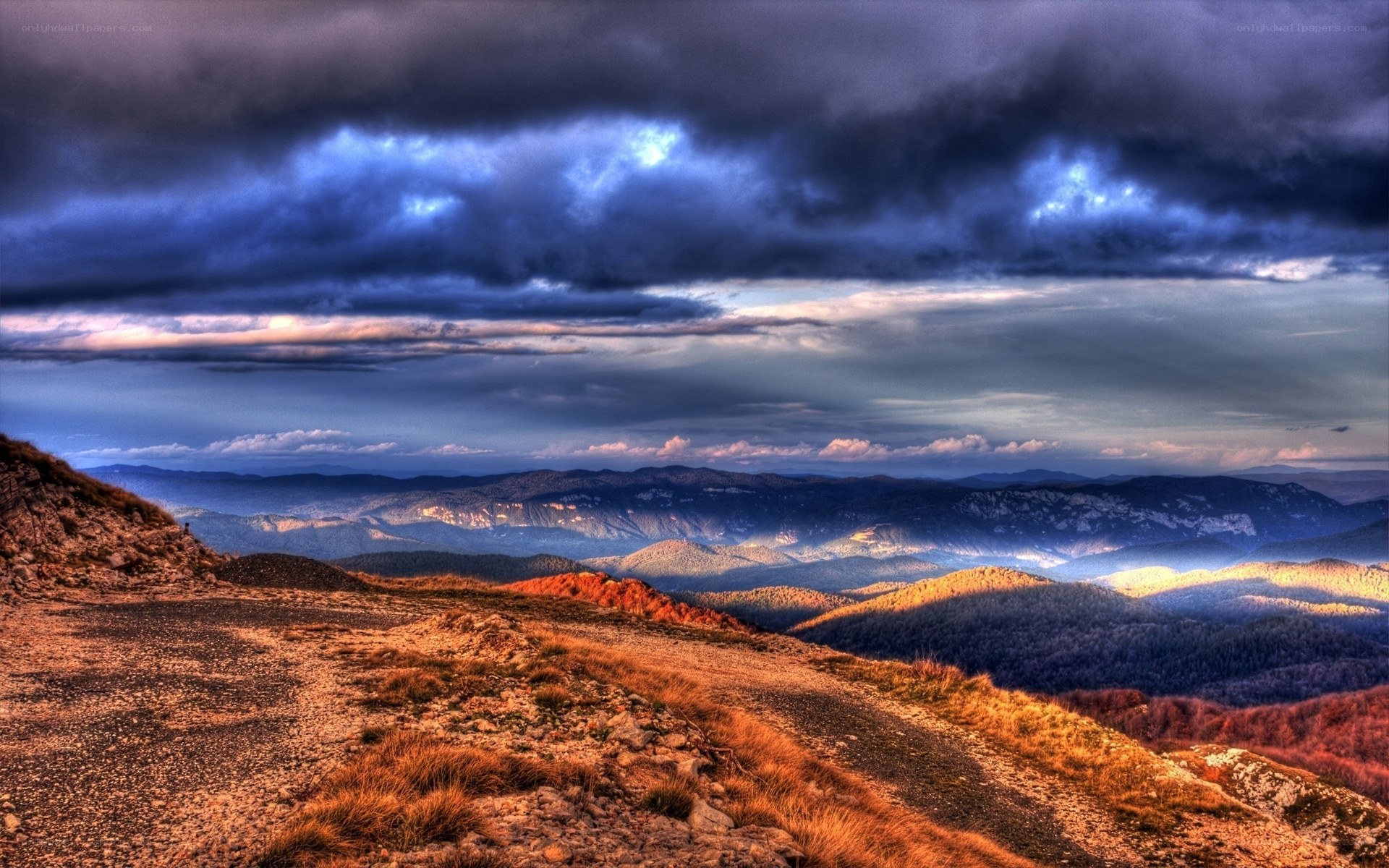 Dramatic mountain landscape at dusk