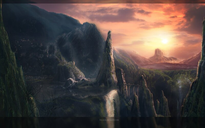 dramatic mountain landscape at sunset