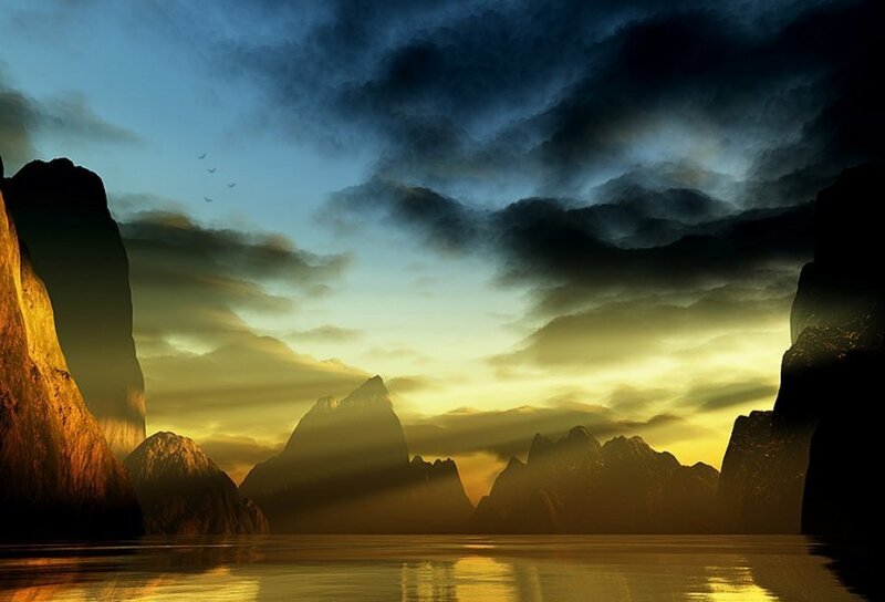 dramatic mountain sunset