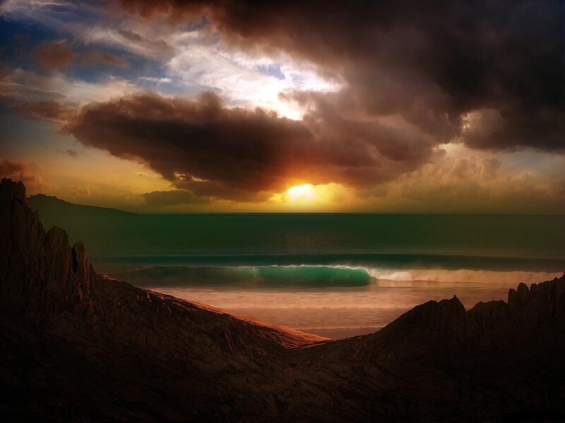Dramatic Ocean Sunset — Green