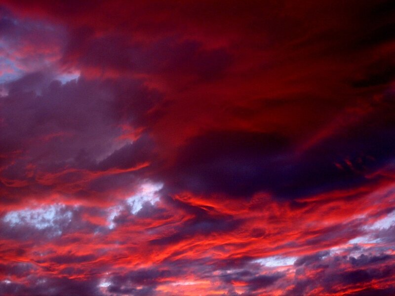 dramatic red sky at sunset