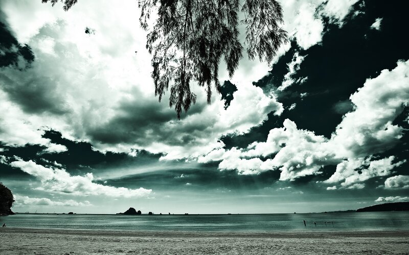 Dramatic sky over a calm beach