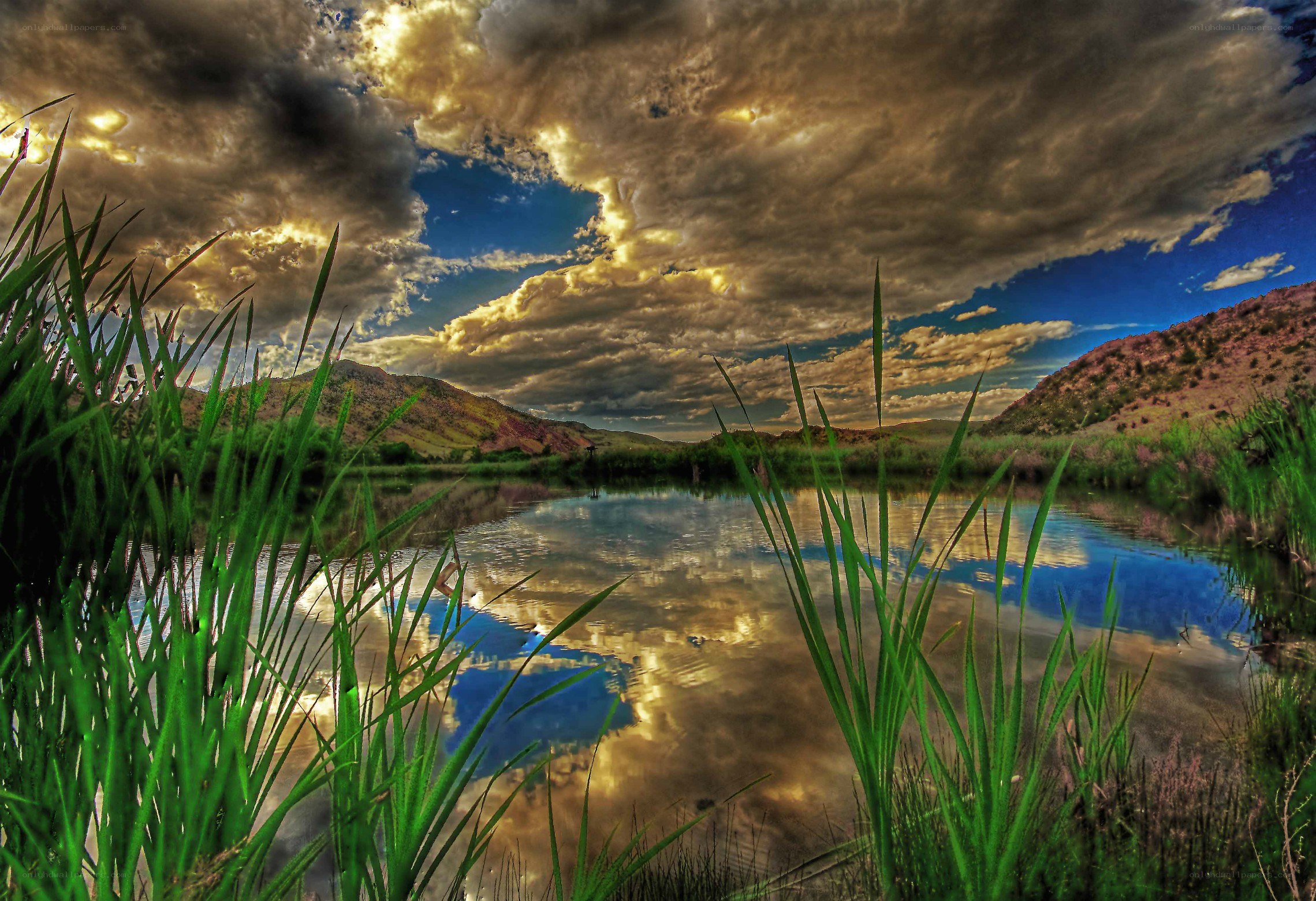 Dramatic sky over a calm lake
