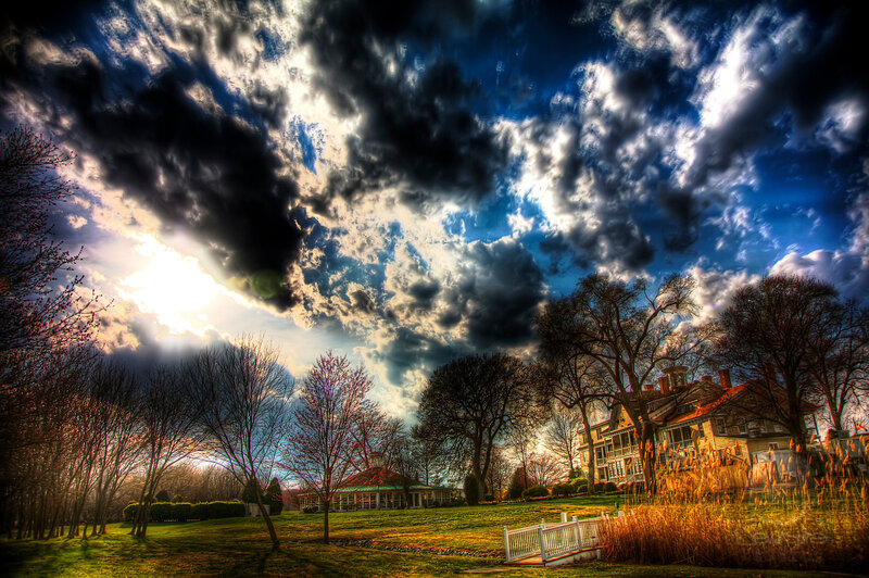 Dramatic sky over a country estate