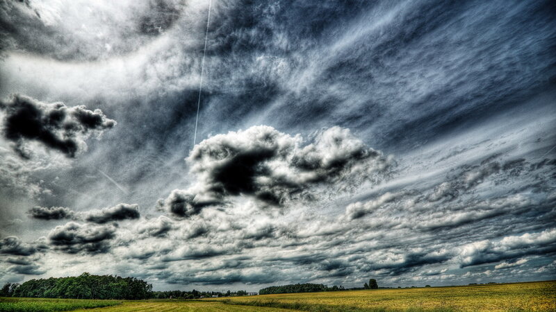 Dramatic sky over a field