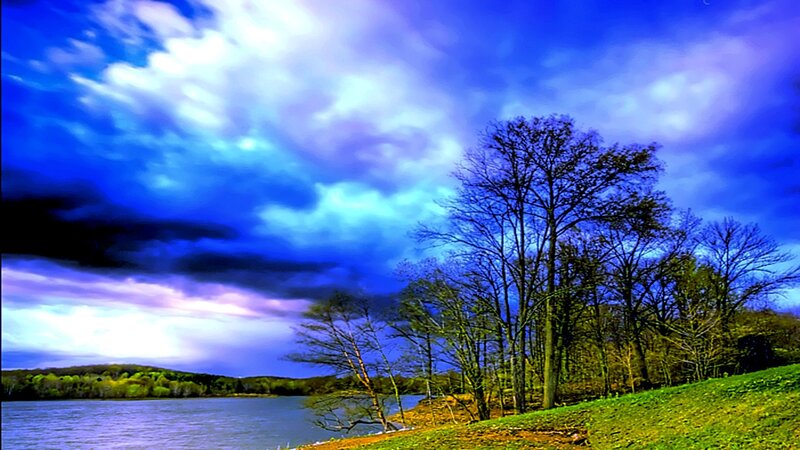 dramatic sky over a lake