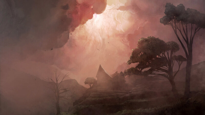 Dramatic sky over a lone house