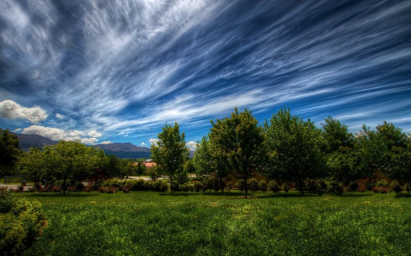 Dramatic sky over a park