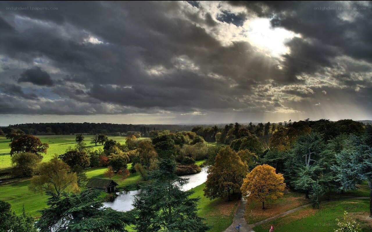 Dramatic sky over a river landscape