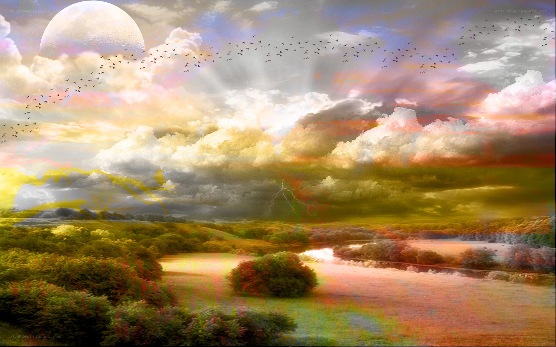 Dramatic sky over a river landscape