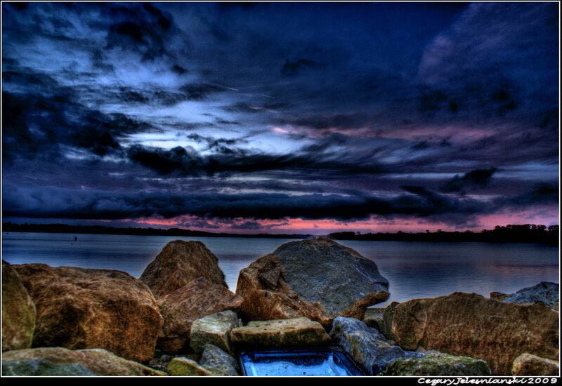 Dramatic sky over a rocky shore