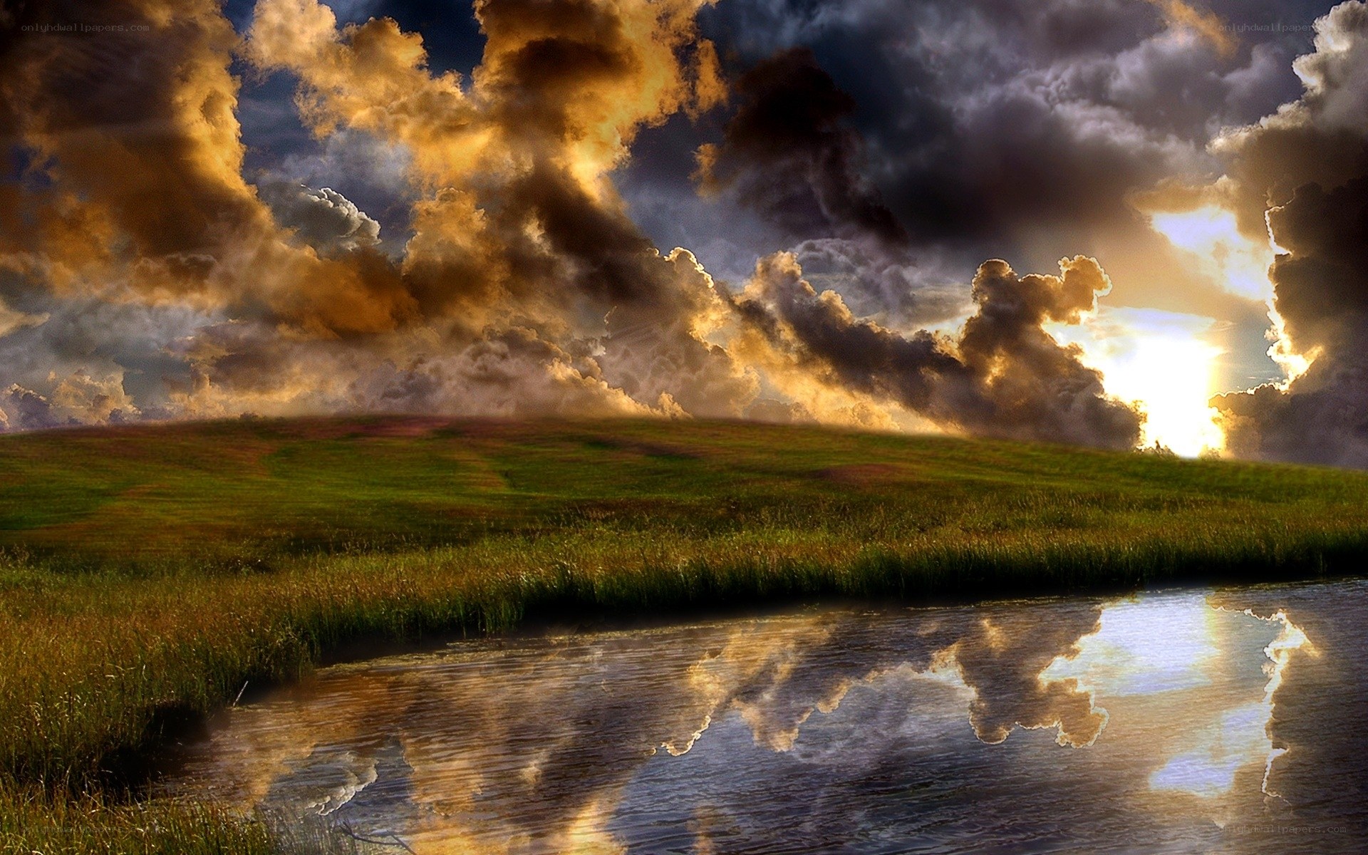Dramatic sky over a serene landscape