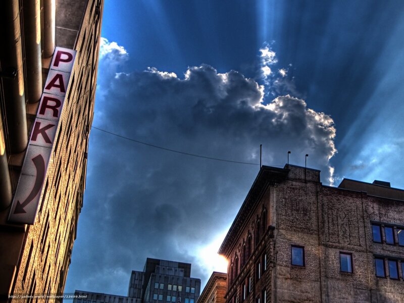 Dramatic sky over city buildings