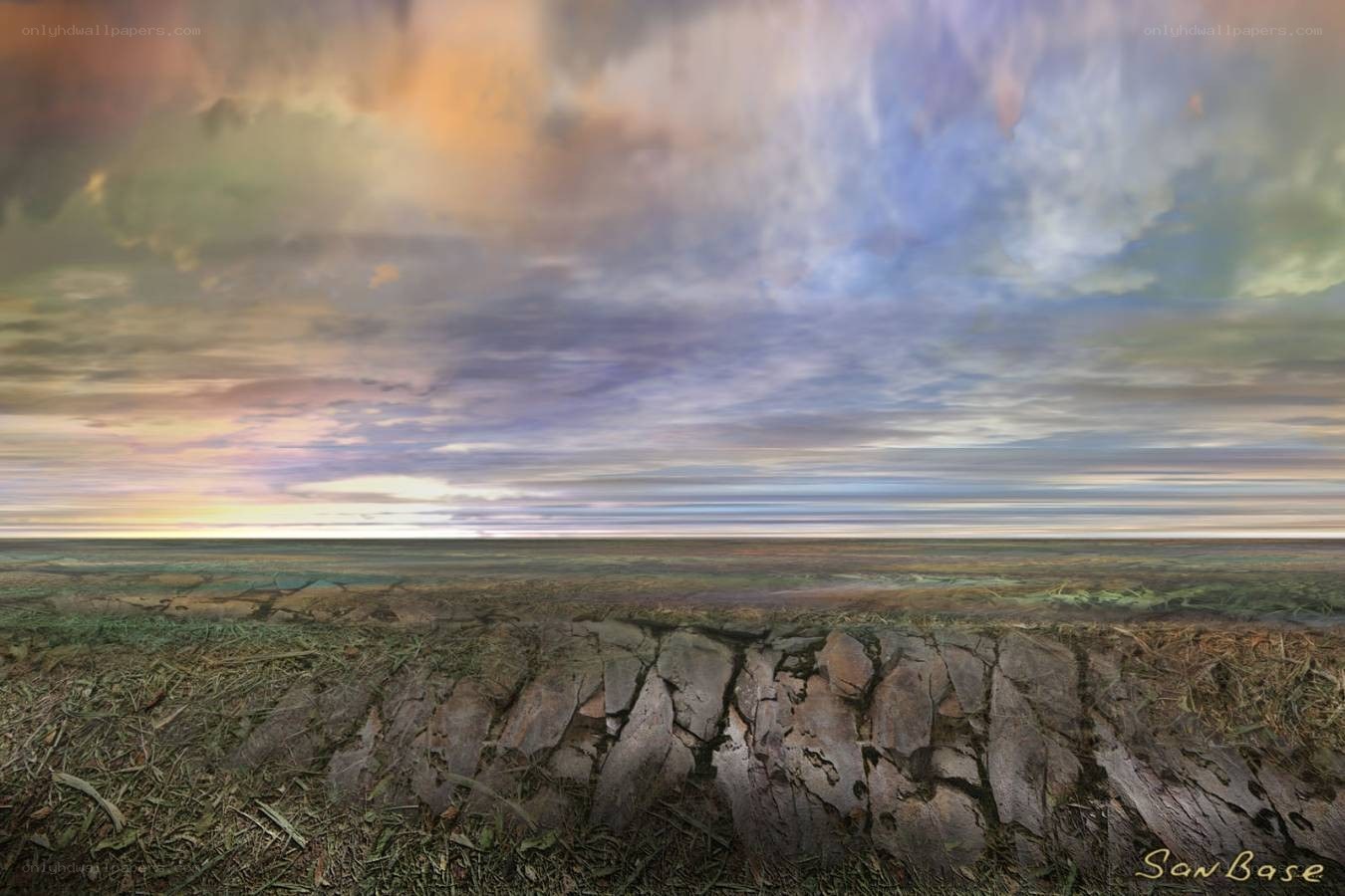 Dramatic sky over cracked earth