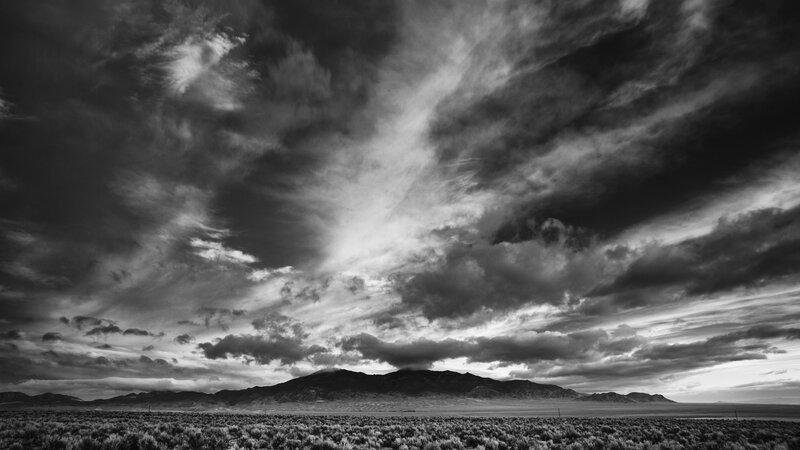 Dramatic sky over desert mountains