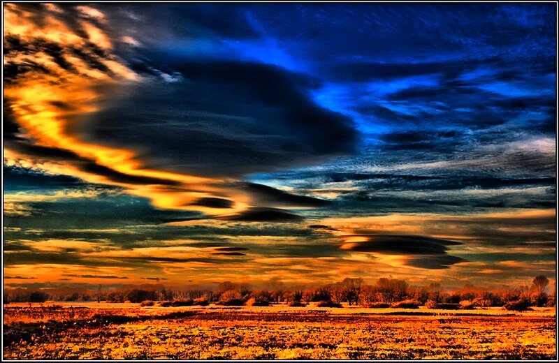 Dramatic Sky over Field — Blue
