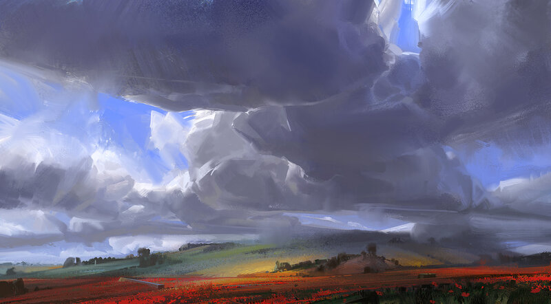 Dramatic Sky Over Fields