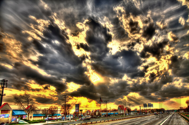 dramatic sky over highway