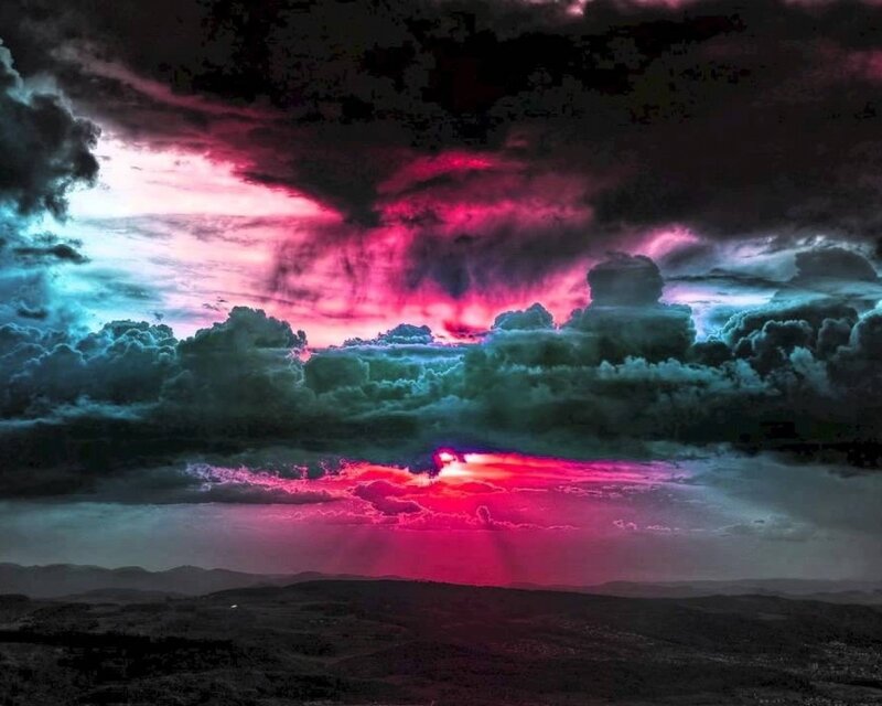 Dramatic Sky over Hills — Pink
